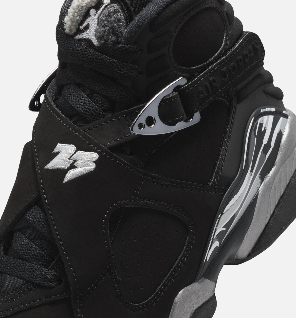 Air Jordan 8 Retro "Chrome Black and Light Graphite" Big Kids' Shoe – Black/White/Light Graphite