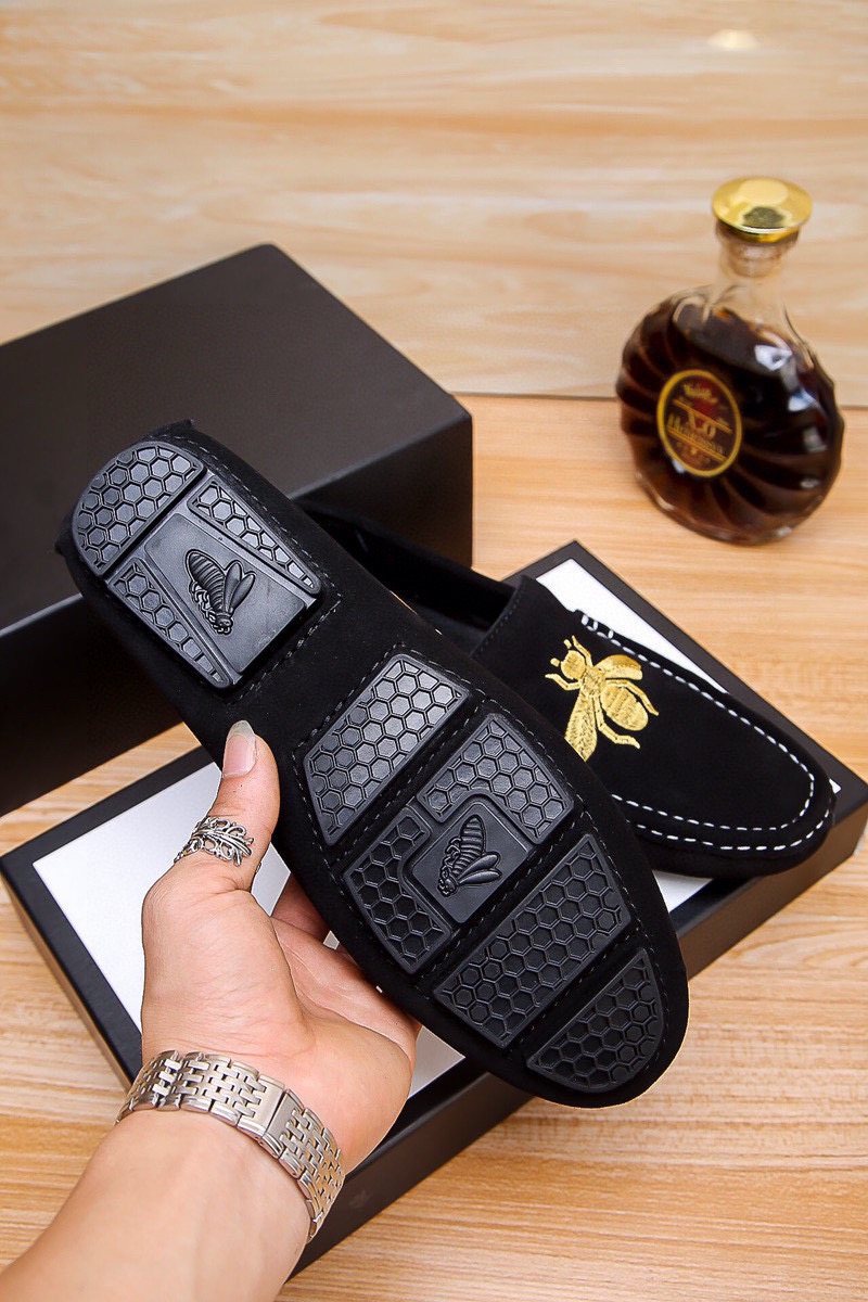 Gucci Black Loafers with Gold Bee Motifs