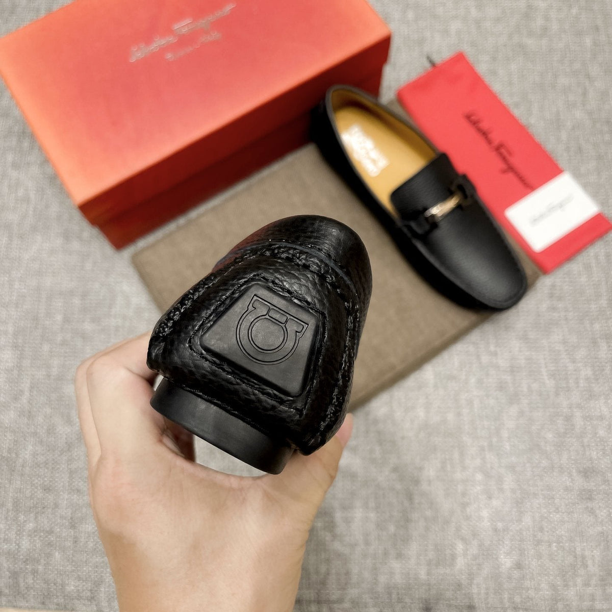 Salvatore Ferragamo Black Textured Driving Loafers